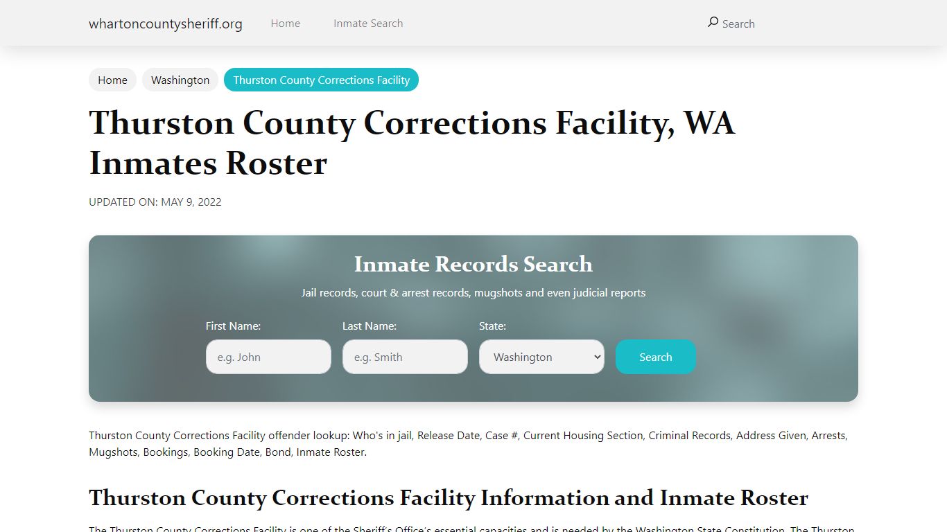 Thurston County Corrections Facility, WA Jail Roster, Name ...